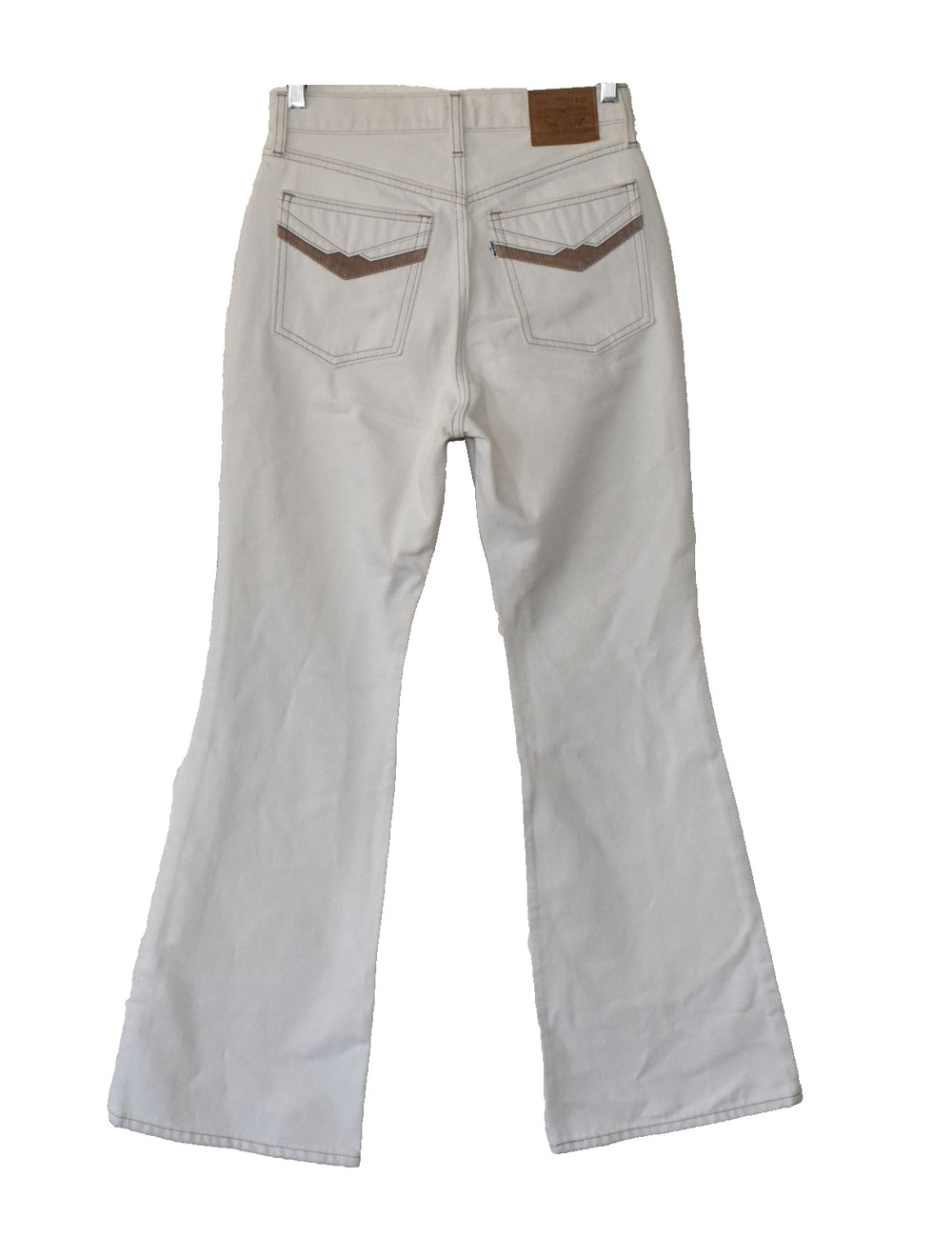 A6 Auth LEVIS 70s Premium Sunny Cream W/Brown Corduroy Hi Rise Flare Jeans Sz 27
